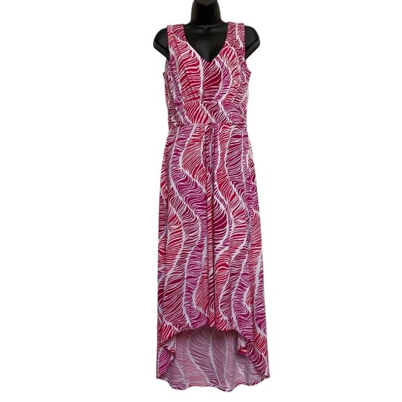 Kelly by Clinton Kelly Deep V Hi Low Hem Maxi Dress Pink White Sz XS - Picture 2 of 10